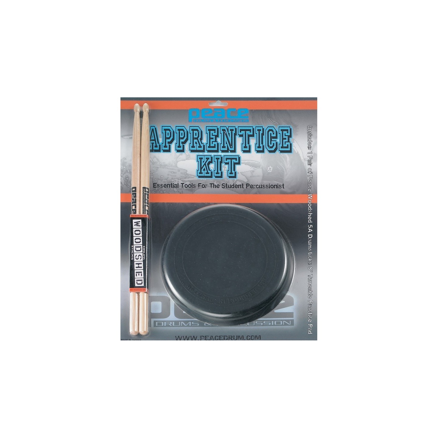 PEACE AK-26 Training Kit Set Pad in gomma da 8" e coppia bacchette 5A - vaiconlasigla
