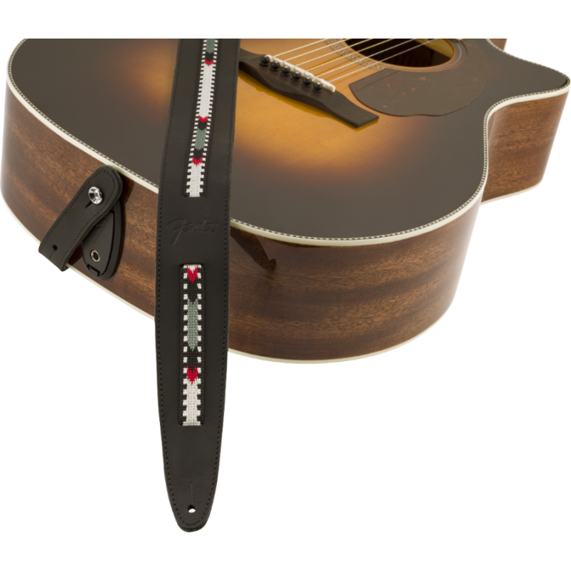 FENDER Paramount Acoustic Leather Strap, Black - vai con la sigla