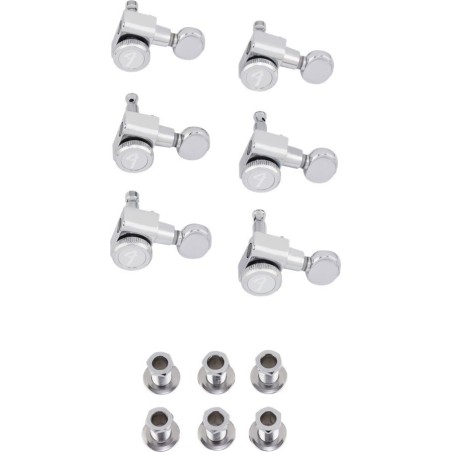 FENDER Staggered Locking Tuners with Vintage-Style Buttons, Polished Chrome (6) - vai con la sigla