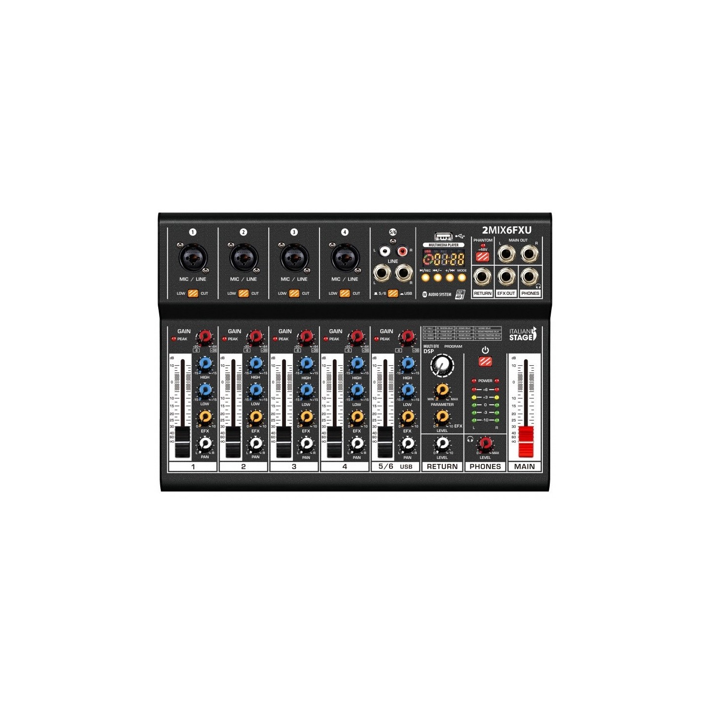 ITALIAN STAGE IS 2MIX6FXU Mixer Audio Stereo, 6 Canali con DSP Effetti - vaiconlasigla