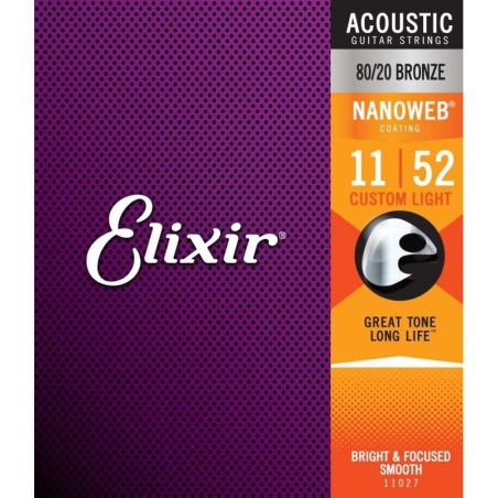 ELIXIR 11027 ACOUSTIC 80/20 Bronze Nanoweb, corde per chitarra acustica - vaiconlasigla