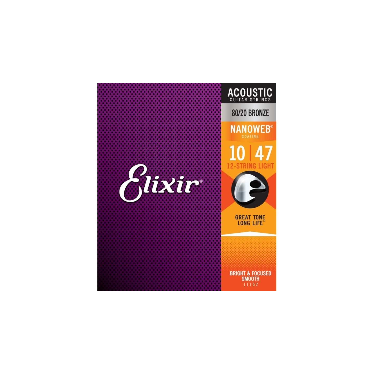 ELIXIR 11152 ACOUSTIC 80/20 BRONZE NANOWEB, x chitarra acustica 12 corde - vai con la sigla