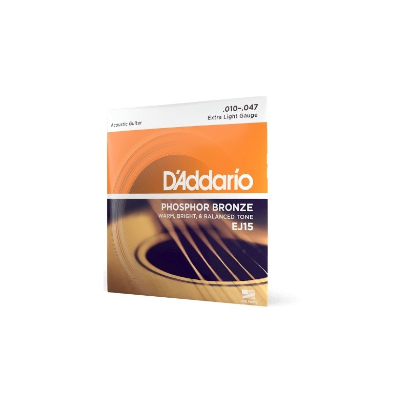 D'Addario EJ15 Phosphor Bronze Acoustic Guitar Strings, Extra Light, 10-47 - vai con la sigla