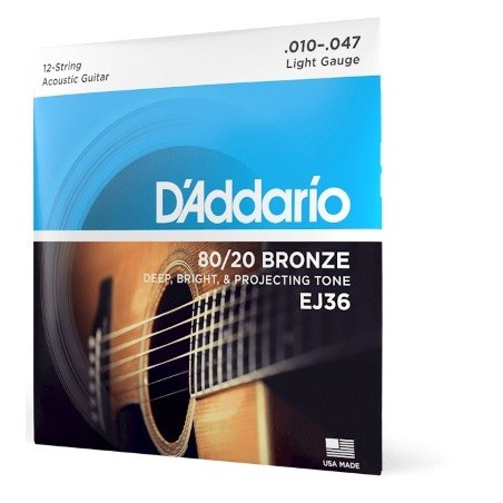 D'Addario EJ36 80/20 Bronze 12-String Acoustic Guitar Strings, Light, 10-47 - vai con la sigla