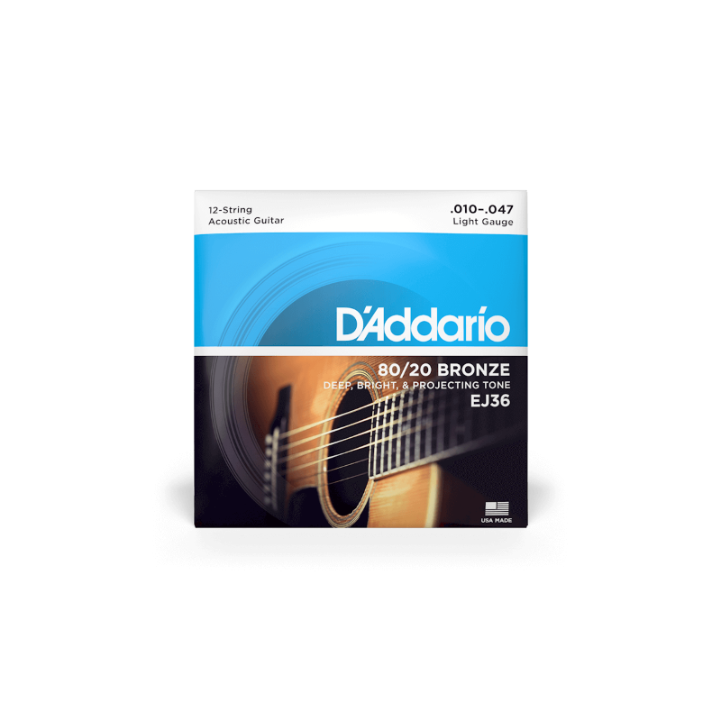 D'Addario EJ36 80/20 Bronze 12-String Acoustic Guitar Strings, Light, 10-47 - vai con la sigla