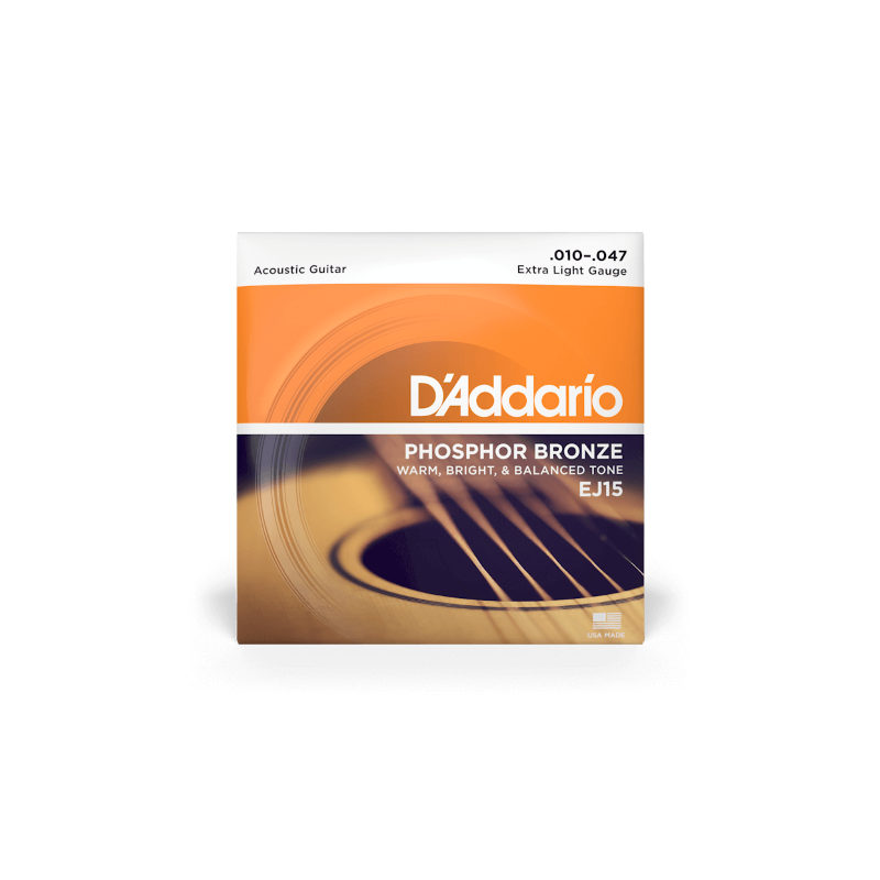 D'Addario EJ15 Phosphor Bronze Acoustic Guitar Strings, Extra Light, 10-47 - vai con la sigla