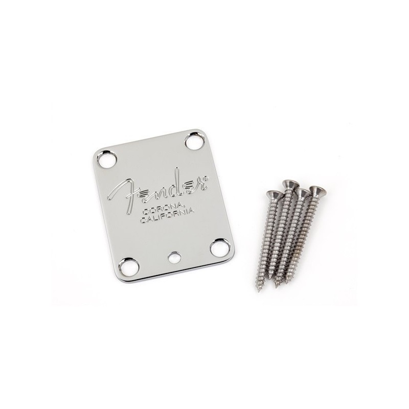 FENDER 4-Bolt American Series Guitar Neck Plate with "Fender® Corona" Stamp (Chrome) - vai con la sigla