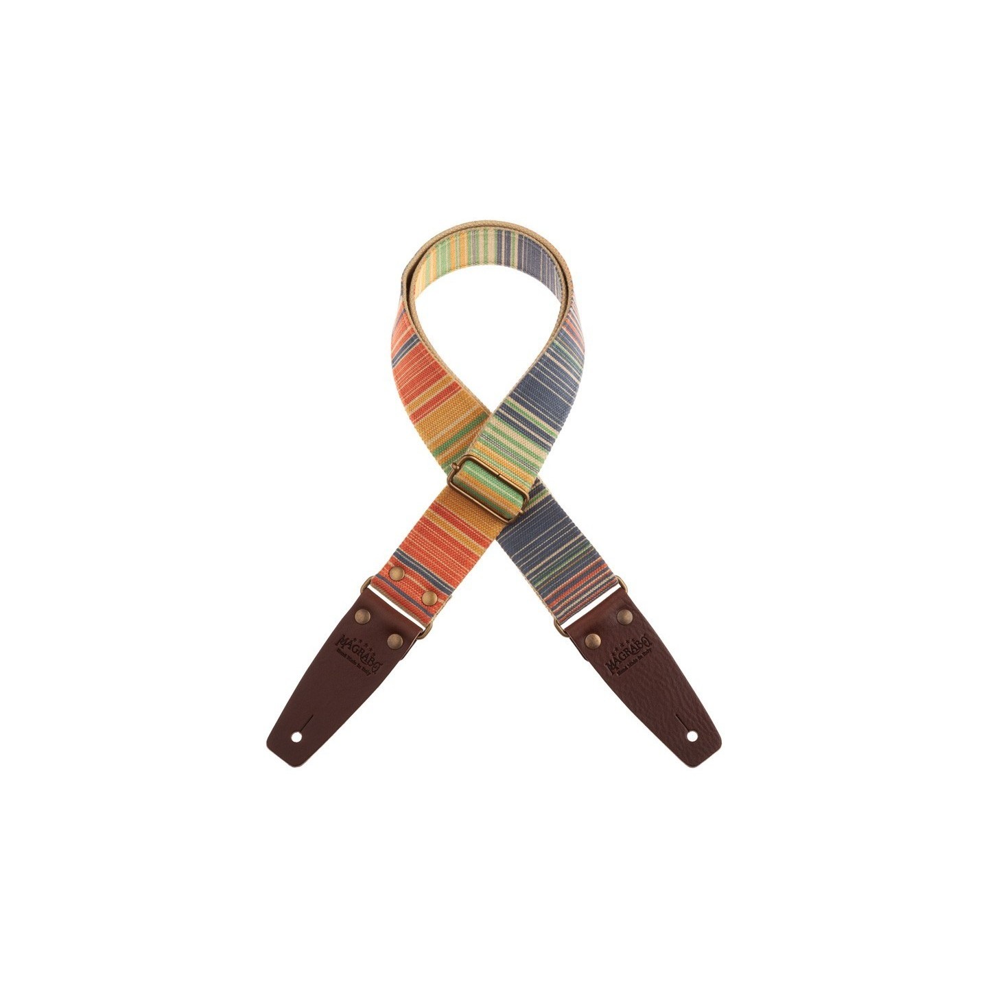 Magrabò Tracolla Stripe SC Retrò Rainbow 5 cm terminali Marrone fibbia Ottone - vai con la sigla