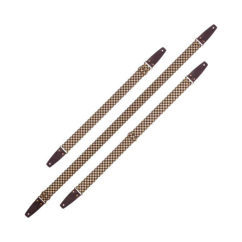 Magrabò Tracolla Stripe SC Retrò Chess 5 cm terminali Marrone fibbia Ottone - vai con la sigla