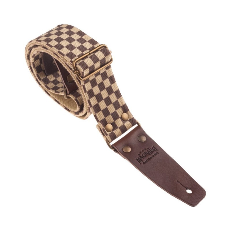 Magrabò Tracolla Stripe SC Retrò Chess 5 cm terminali Marrone fibbia Ottone - vai con la sigla