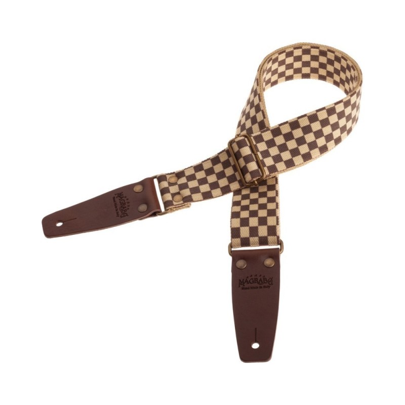 Magrabò Tracolla Stripe SC Retrò Chess 5 cm terminali Marrone fibbia Ottone - vai con la sigla