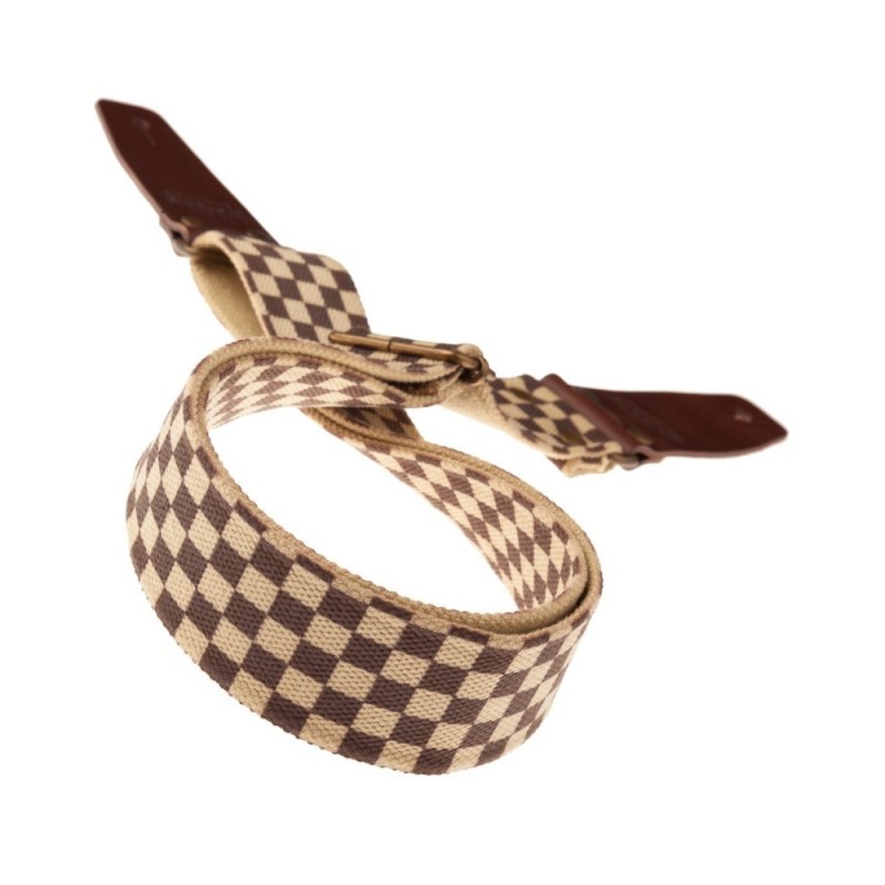 Magrabò Tracolla Stripe SC Retrò Chess 5 cm terminali Marrone fibbia Ottone - vai con la sigla