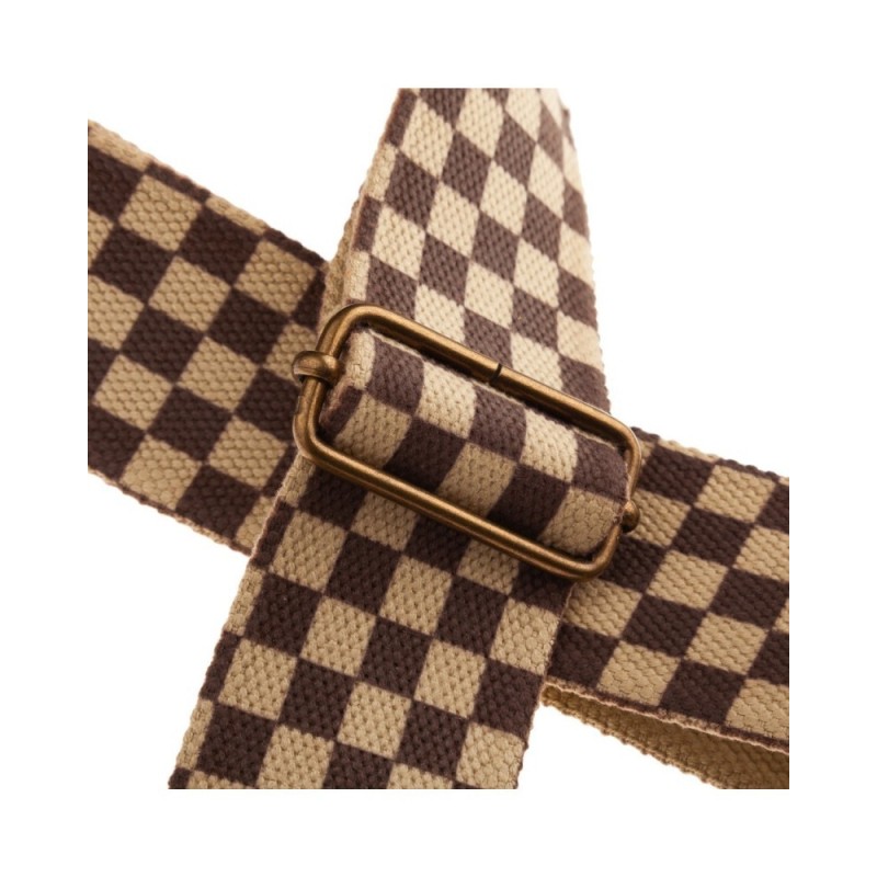 Magrabò Tracolla Stripe SC Retrò Chess 5 cm terminali Marrone fibbia Ottone - vai con la sigla
