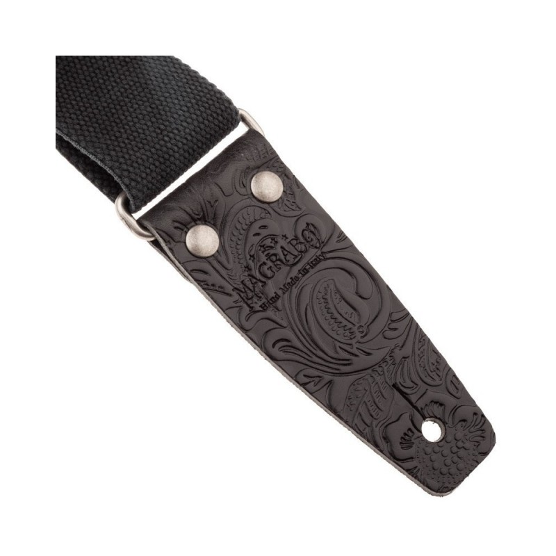 Magrabò Tracolla Stripe SC Entry Olded Nero 5 cm terminali Embossed Flores Nero fibbia Argento Antico - vai con la sigla