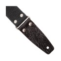 Magrabò Tracolla Stripe SC Entry Olded Nero 5 cm terminali Embossed Flores Nero fibbia Argento Antico - vai con la sigla