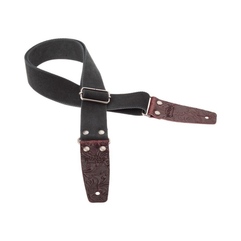 Magrabò Tracolla Stripe SC Entry Olded Nero 5 cm terminali Embossed Flores Bordeaux fibbia Argento Antico - vai con la s