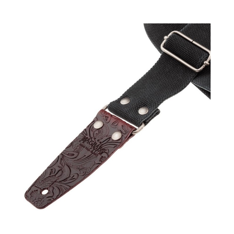 Magrabò Tracolla Stripe SC Entry Olded Nero 5 cm terminali Embossed Flores Bordeaux fibbia Argento Antico - vai con la s
