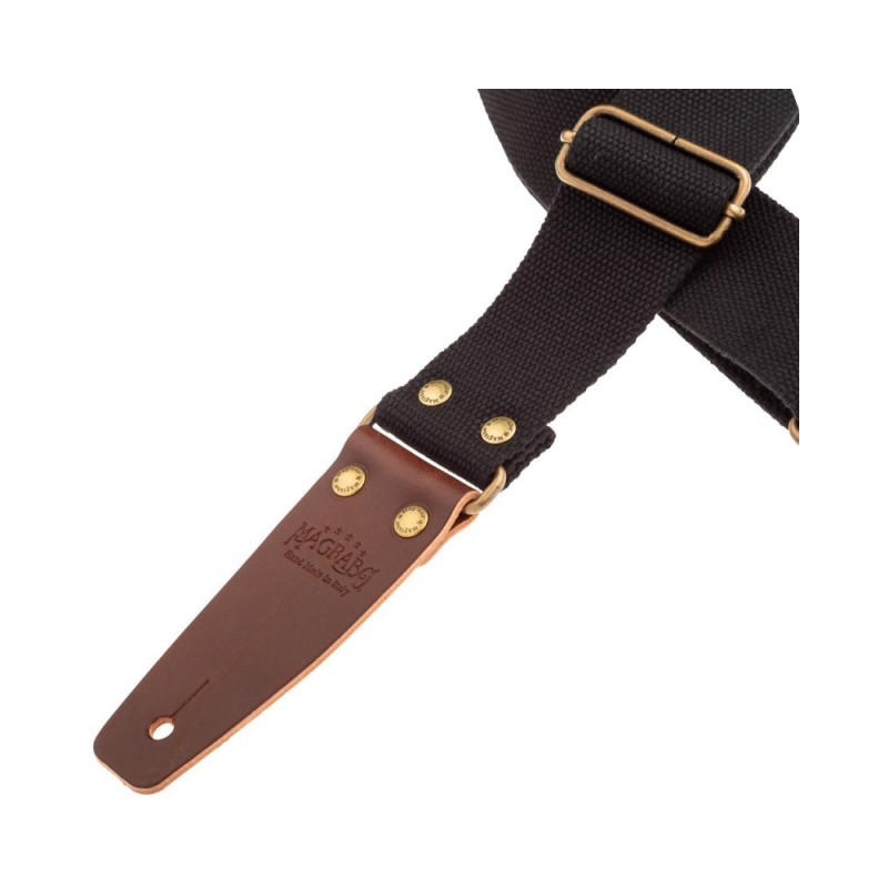 Magrabò Tracolla Stripe SC Entry Nero 5 cm terminali Marrone Scuro fibbia Ottone Antico - vai con la sigla
