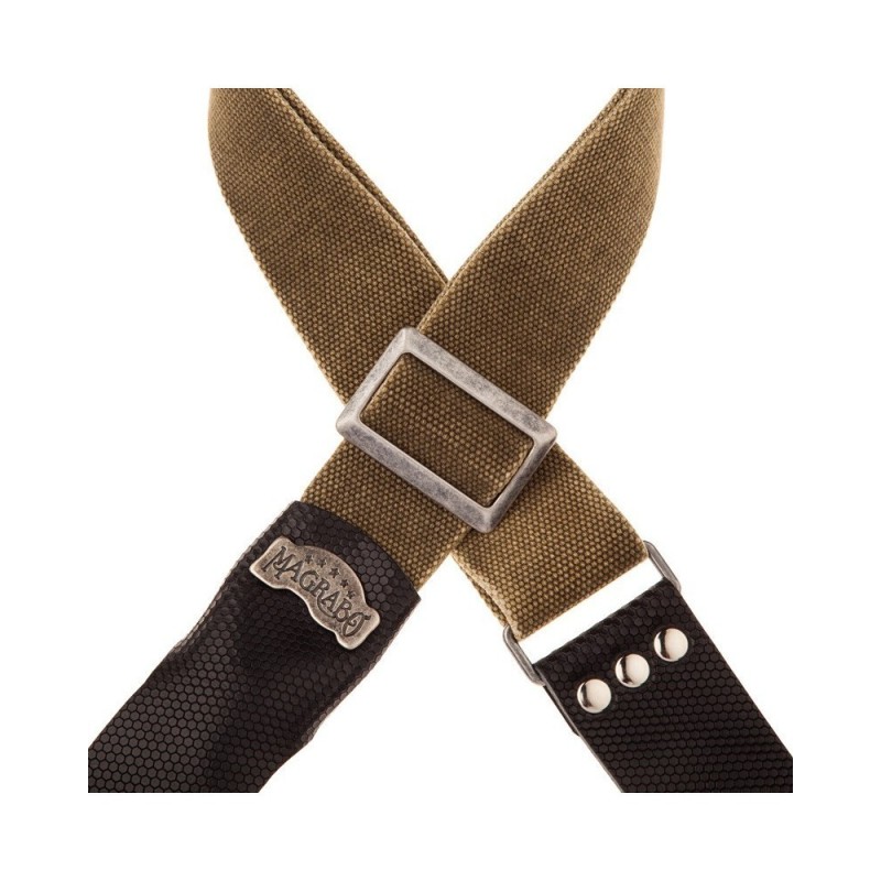 Magrabò Tracolla Stripe SC Cotton Washed Verde Oliva 5 cm terminali Twinkle Nero, fibbia Recta Argento - vai con la sigl