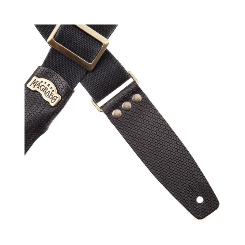 Magrabò Tracolla Stripe SC Cotton Washed Nero 5 cm terminali Twinkle Nero, fibbia Recta Ottone - vai con la sigla