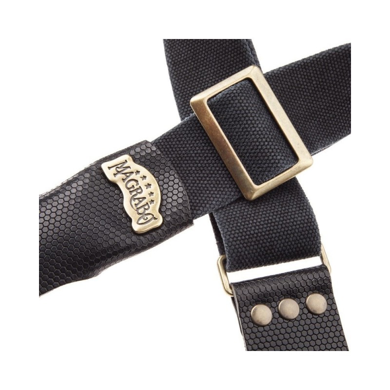 Magrabò Tracolla Stripe SC Cotton Washed Nero 5 cm terminali Twinkle Nero, fibbia Recta Ottone - vai con la sigla