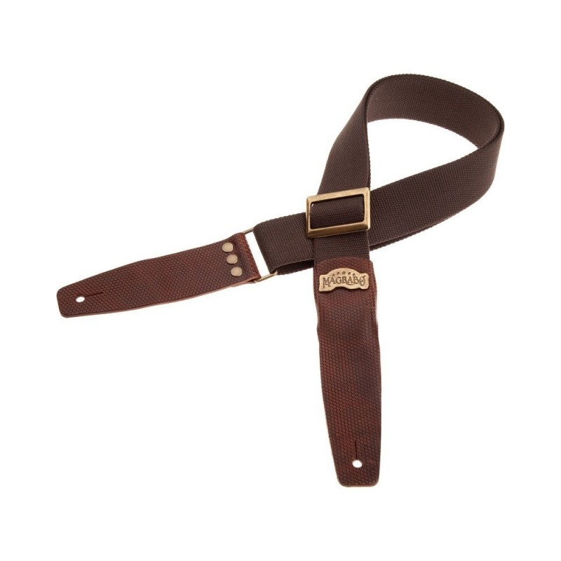 Magrabò Tracolla Stripe SC Cotton Marrone 5 cm terminali Twinkle Marrone Scuro, fibbia Recta Ottone - vai con la sigla