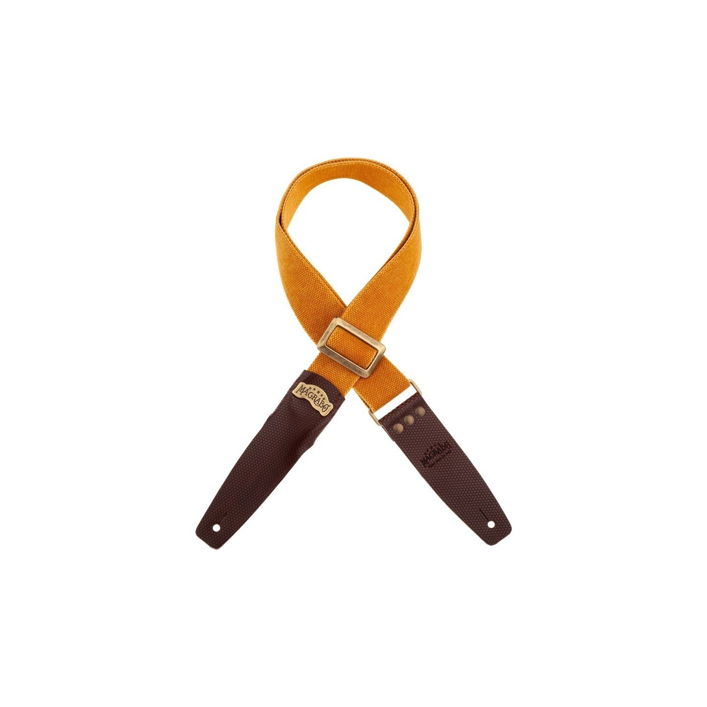 Magrabò Tracolla Stripe SC Cotton Washed Ocra 5 cm terminali Twinkle Marrone Scuro, fibbia Recta Ottone - vai con la sig