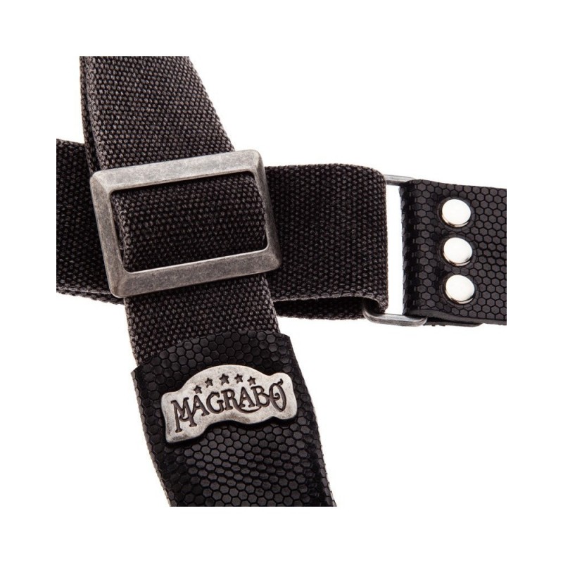 Magrabò Tracolla Stripe SC Cotton Washed Nero 5 cm terminali Twinkle Nero, fibbia Recta Argento - vai con la sigla
