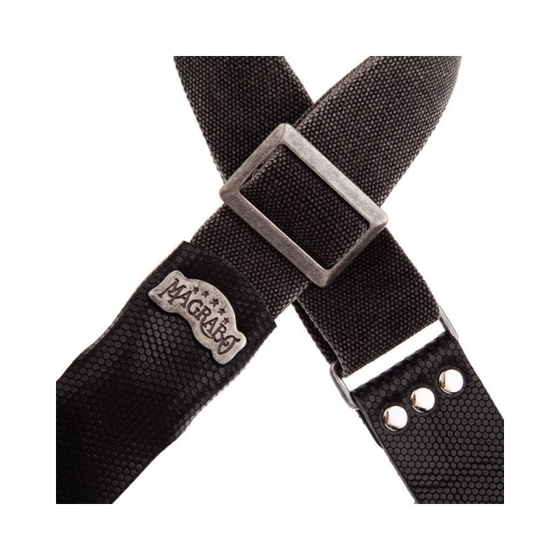 Magrabò Tracolla Stripe SC Cotton Washed Nero 5 cm terminali Twinkle Nero, fibbia Recta Argento - vai con la sigla