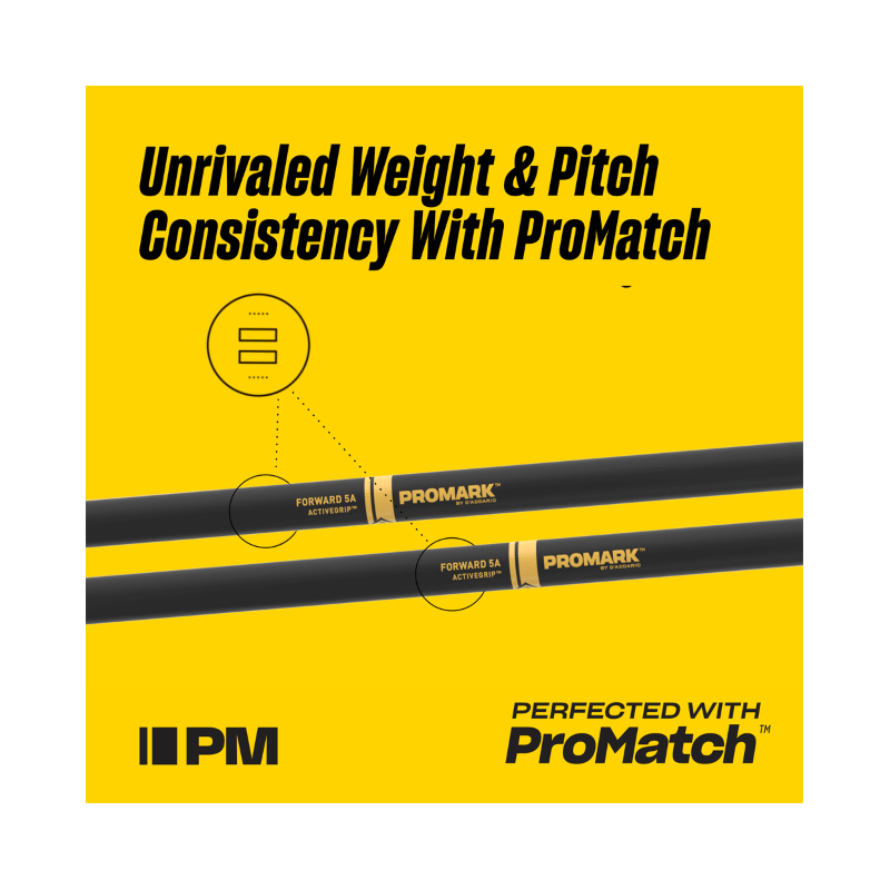 PROMARK Bacchette Rebound 5B ActiveGrip in noce americano, punta acorn in legno
